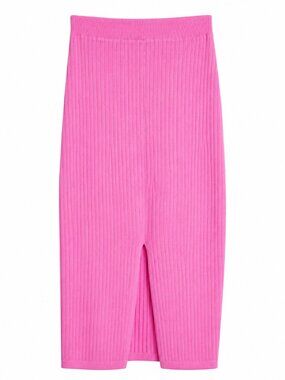 NWT Free People Skyline Ribbed Midi Skirt Pink Fireworks Slit Size S